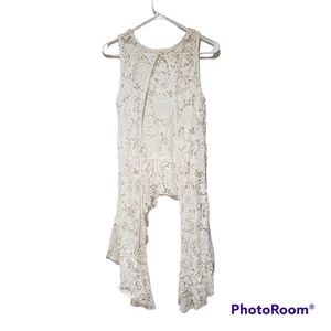 Alexis crochet knit cardigan sleeveless vest white high low size Medium